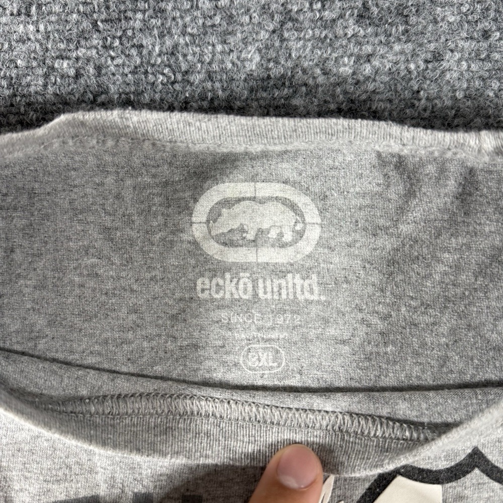 Ecko Unlimited T Shirt Mens 3XL Gray Graphic Logo Rhino Crew Neck Streetwear Y2K - Picture 3 of 6